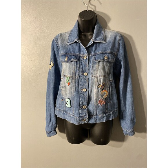 Joe Boxer Girl's Jean Jacket Large Fun Patches on Front Butterfly and More - Picture 2 of 6